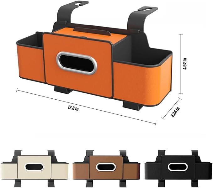 Car Multifunctional Seat Back Waterproof Storage Bag, Multifunctional & Waterproof Car Back Seat Organizer with 2 Cup Holders&Hooks, Hanging Storage Box for Most Cars (brown)