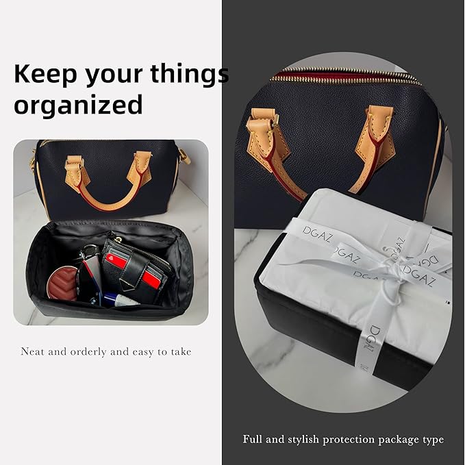 DGAZ Silk Purse Organizer Insert Fits LV Speedy 16/20/25/30/35/45 bags,Silky Smooth Bag Organizer,Luxury Handbag & Tote Shaper(Black,SP30)