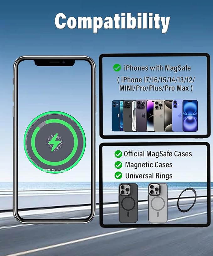 Car Phone Holder for 2024 2025 2026 Toyota Tacoma/2025 Toyota 4Runner Accessories 15W MagSafe Fast Wireless Charger Cell Phone Mount Apply to 14 Inch Touch Screen Fixed Clip 360° Rotation