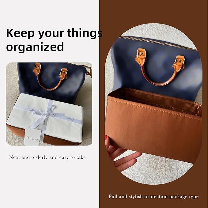 DGAZ Silk Purse Organizer Insert Fits LV Speedy 16/20/25/30/35/45 bags,Silky Smooth Bag Organizer,Luxury Handbag & Tote Shaper(Gold,SP20)