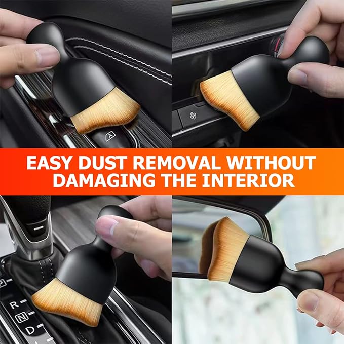Blilo 2PCS Car Interior Detailing Brush with Dust Cover, Auto Soft Hair Cleaning Brushes, Scratch Free Curved Dirt Collectors, for Vehicle Dashboard Air Conditioner Vents Leather (White/Red/2PCS)