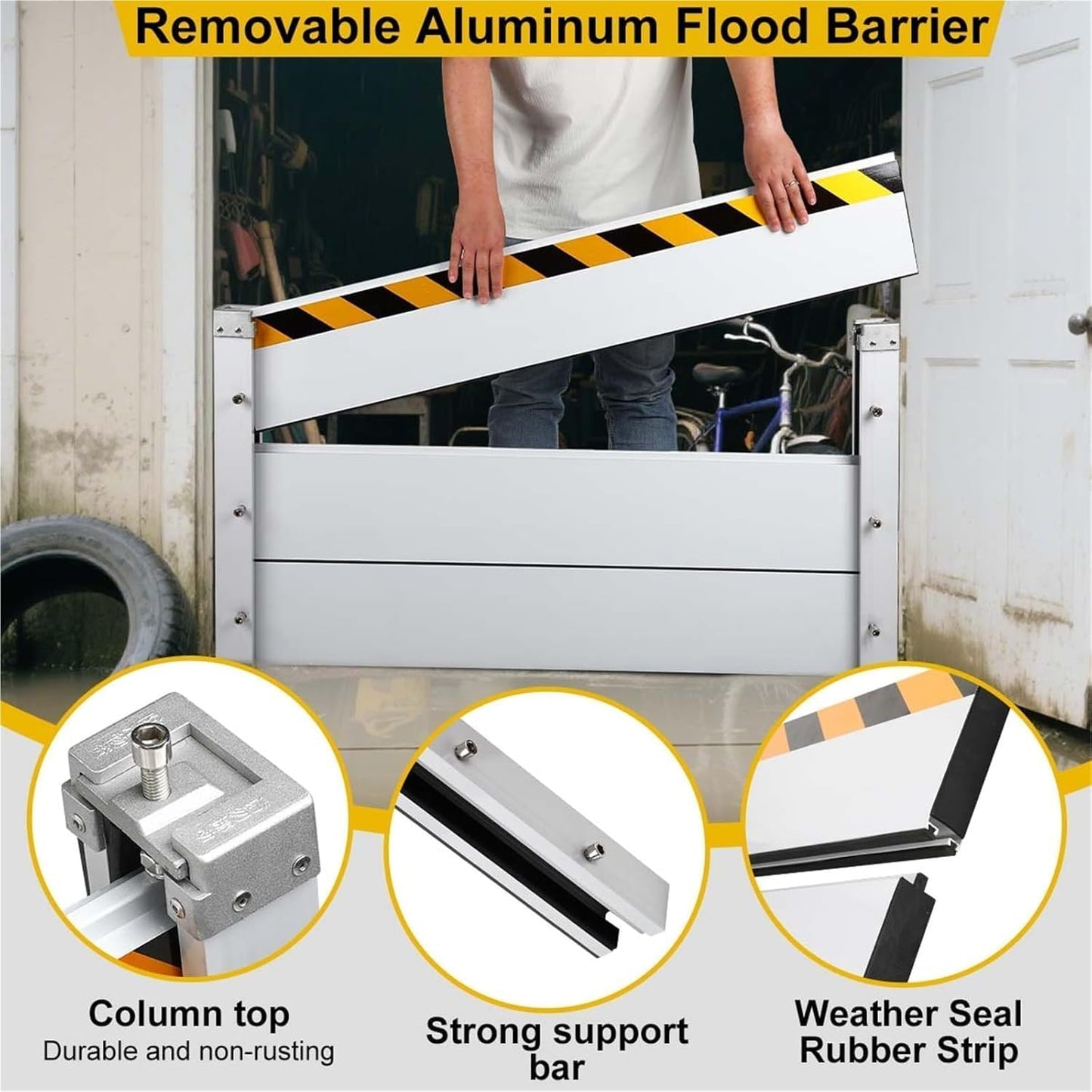 Reusable Heavy Duty Aluminum Flood Barriers for Home Exterior, Flood Protection Barriers Water Barrier Door Quick Detachable Garage Doors Detachable Mobile Rain Water Baffle ( H 23.6 inch L 21.5FT)