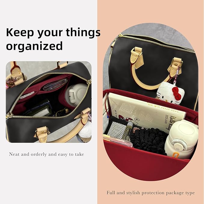 DGAZ Silk Purse Organizer Insert Fits LV Speedy 16/20/25/30/35/45 bags,Silky Smooth Bag Organizer,Luxury Handbag & Tote Shaper(Wine Red,SP20)