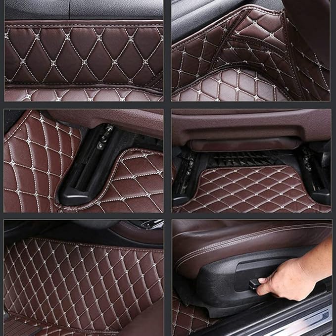 Custom Personalized Floor Mats for Cars - Luxury Full Coverage All Weather Mats, Anti-Slip Leather Mat Set, Fit for 99% of Cars, SUVs & Trucks (Beige, B-Strip Shape)