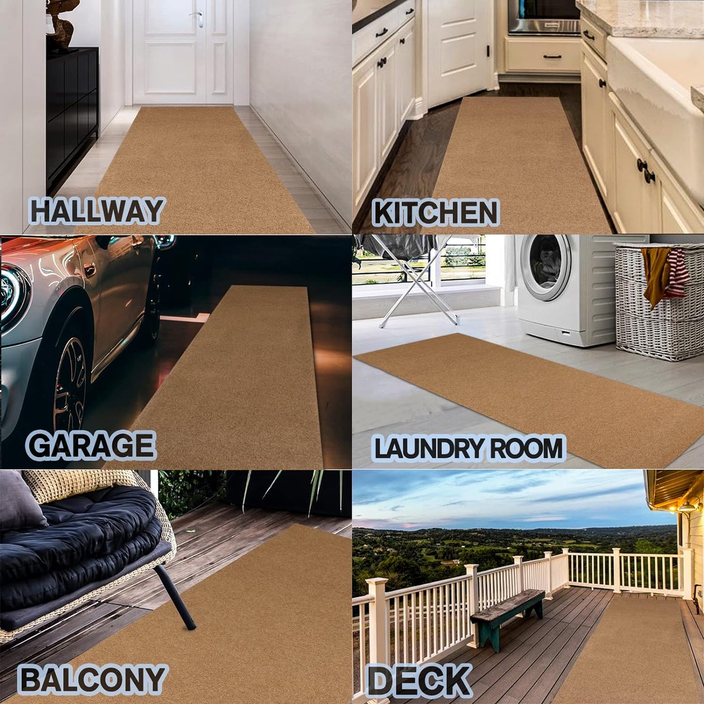 Custom Size Backed Non-Slip Area Rugs Runner, Easy Clean, Waterproof Runner Rugs for Hallway Entryway, Kitchen, Laundry, 2FT x 54FT, Beige