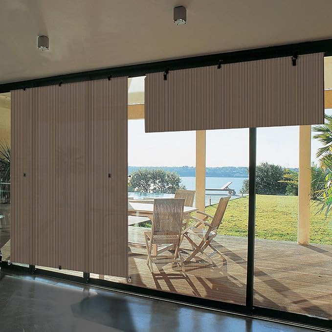 Bynbbur 5'W x 6'H Outdoor Patio Shades Foldable Roller Blinds, 220 GSM Sun Shade Roll Up Porch Screens Exterior Shade Cloth for Deck Pergola Backyard, Brown