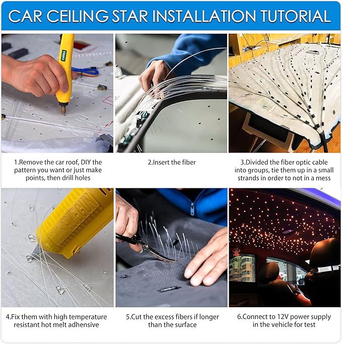 ATOKEE 16W Starlight Headliner Kit 550pcs 0.03in 9.8ft, Sound Activated Fiber Optic Star Lights for Car Roof Decor with Remote Control/Bluetooth App