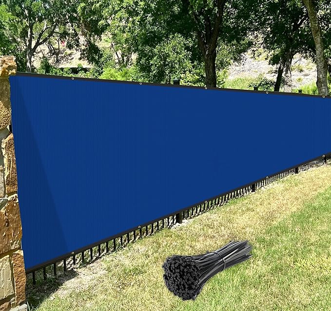 Windscreen4less Privacy Fence Screen Heavy Duty Windscreen Fencing Mesh Fabric Shade Net Cover with Brass Grommtes for Outdoor Wall Garden Yard Pool Deck, 8'x193' Blue