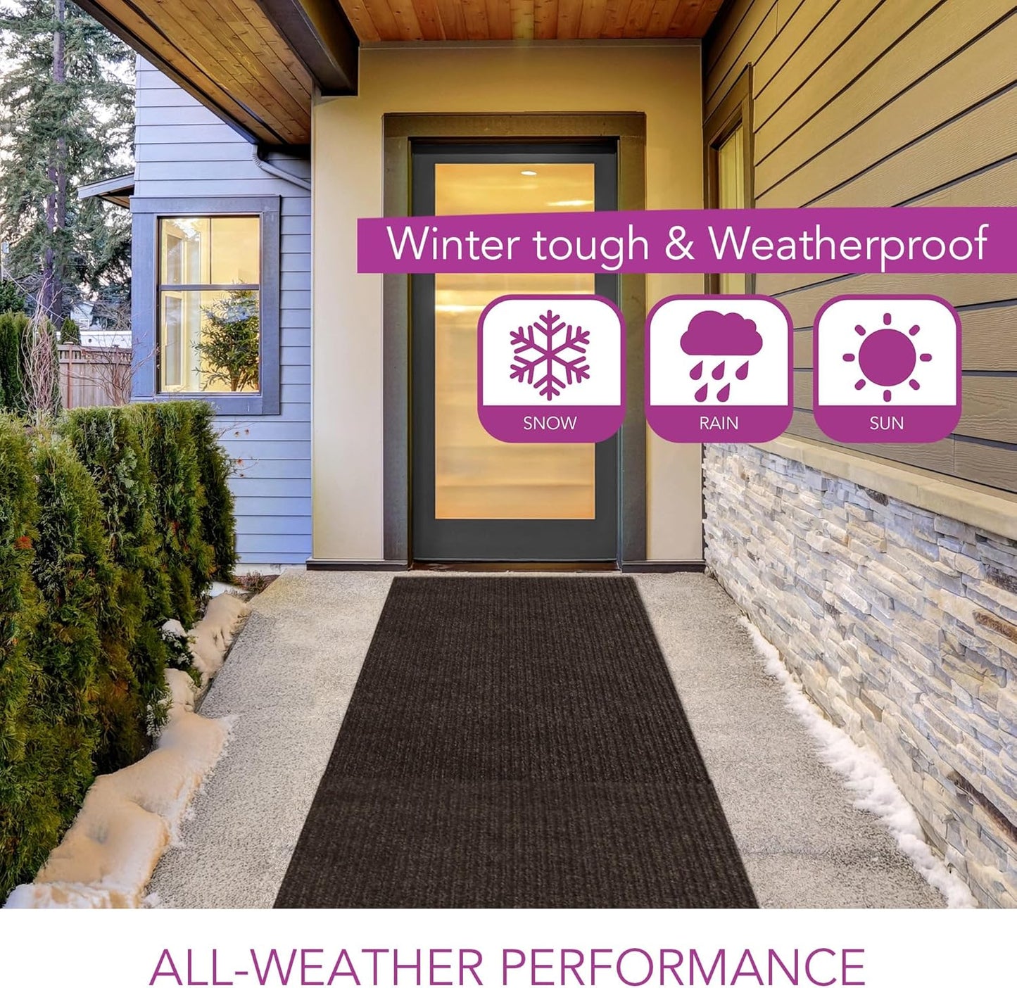 iCustomRug Spartan Weather Warrior Indoor/Outdoor Utility Ribbed Carpet Runner with Non-Slip Thermoplastic Rubber Backing, 3ft X 14ft in Brown