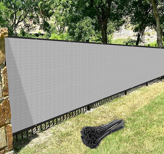 Windscreen4less Privacy Fence Screen Heavy Duty Windscreen Fencing Mesh Fabric Shade Net Cover with Brass Grommtes for Outdoor Wall Garden Yard Pool Deck, 8'x115' Light Gray