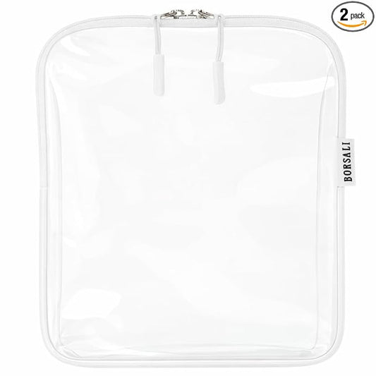 BORSALI TSA Approved Toiletry Bag - Clear Quart Size for 3-1-1 LIquids for Carry On Travel - Toiletries Organizer - Cosmetic Pouch with Zipper - Travel Accessories - White