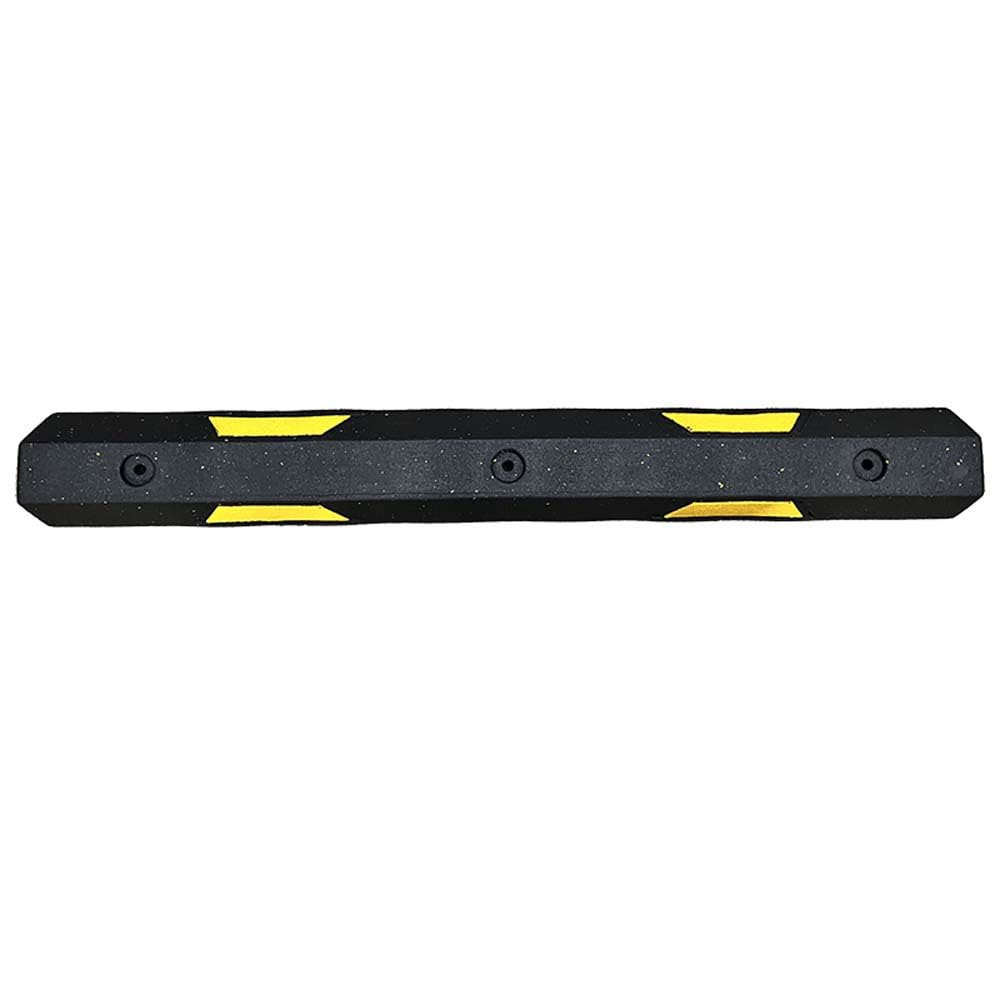 Plasticade 4' Rubber Car Parking Stop with Concrete Hardware, Maintenance Free, Embedded Yellow Reflective Stripes for Added Visibility and Pre-Drilled Holes for Easy Installation, Made in The USA