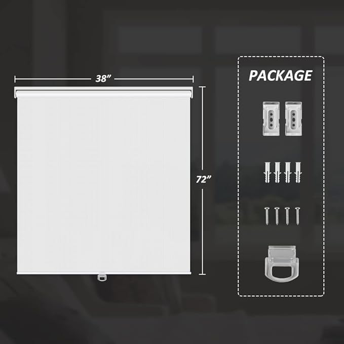 LUCKUP Light Filtering Roller Shades for Windows, Cordless Semi Sheer Solar Blinds with 5% Openness Free-Stop Window Shades for Home & Office, White 38" W x 72" L