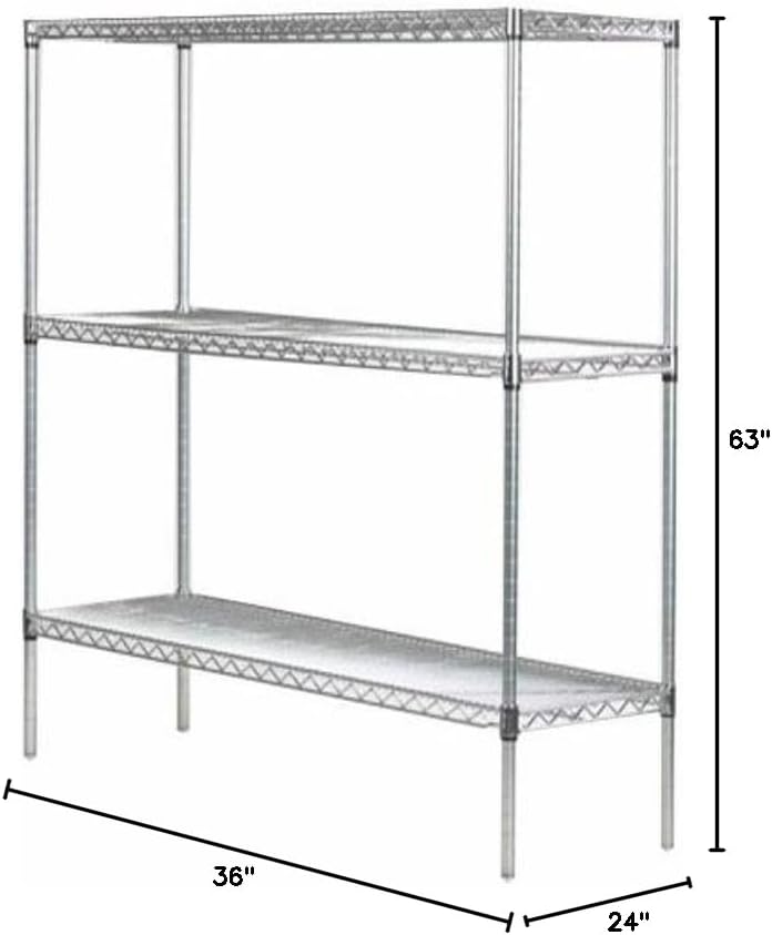 Omega 24" Deep x 36" Wide x 63" High 3 Tier Chrome Starter Shelving Unit