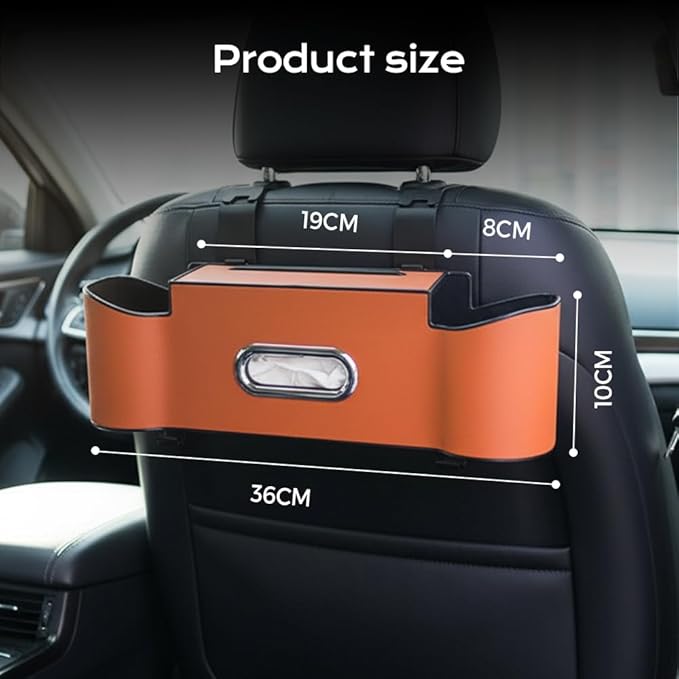 3-in-1 Car Backseat Organizer, 2026 New Multifunctional Back Seat Car Organizer with Cup Holder, Tissue Box, Trash Bin & Hooks for Hold Phones, Snacks, Drinks, Handbags (2, Brown)