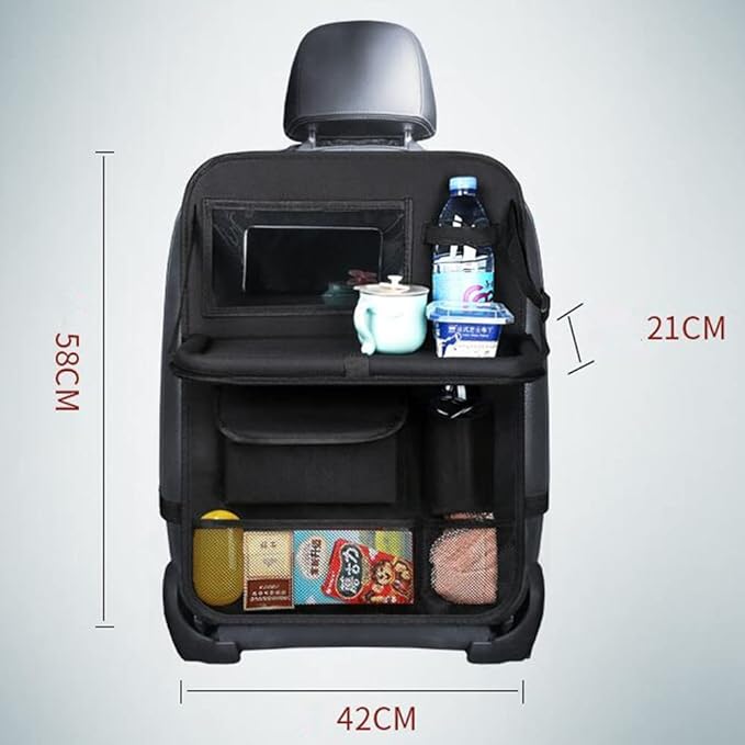 Tumecos 2 Pack Car Seat Back Organizer and Storage with Touch Screen Tablet Holder, Kick Mats, Back Seat Protector (black&red)