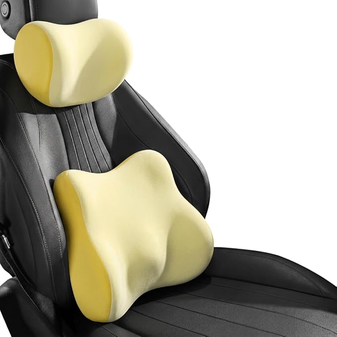 Car Headrest Pillow & Lumbar for Audi Q3 Sportback Anno 2012-2023, Car Seat Neck Pillow Back Support, Breathable All-Season Automotive Seat Cushions, 2PCS,D Dual Yellow