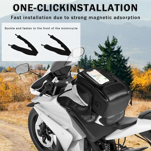Motorcycle Tank Bag for Triumph Street Triple 2017-2023, Magnetic & Strap Mount Tank Bag for Motorcycles, Motorcycle Touring Navigation Luggage Bag Tank Bags, B Magnetic