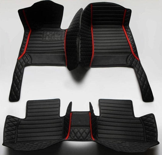 Custom All-Weather Protection Leather Car Floor Mats for Cars Sedan SUV Sports Car Waterproof Floor Mat (All Black Red)