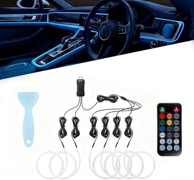 Car LED Lights Interior for Infiniti QX30 2017–2019, 6 in 1 Ambient Lighting Kit with Remote Control, Car USB LED Strip Lights with Sync to Music, for Cars Trucks SUVs, 8m