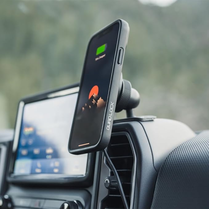 Quad Lock Adhesive Dashboard/Console Car Phone Holder Kit with MAG Wireless Charging Head V2 and MAG Phone Case for iPhone 12/12 Pro