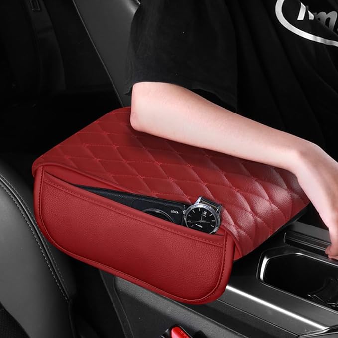 Universal Car Armrest Pad for Lexus GX J150 J120 GX 460 400 GX OR Leather Armrest Box Center Console Cover Pad Waterproof Arm Rest Protector Decor Accessories,Red01