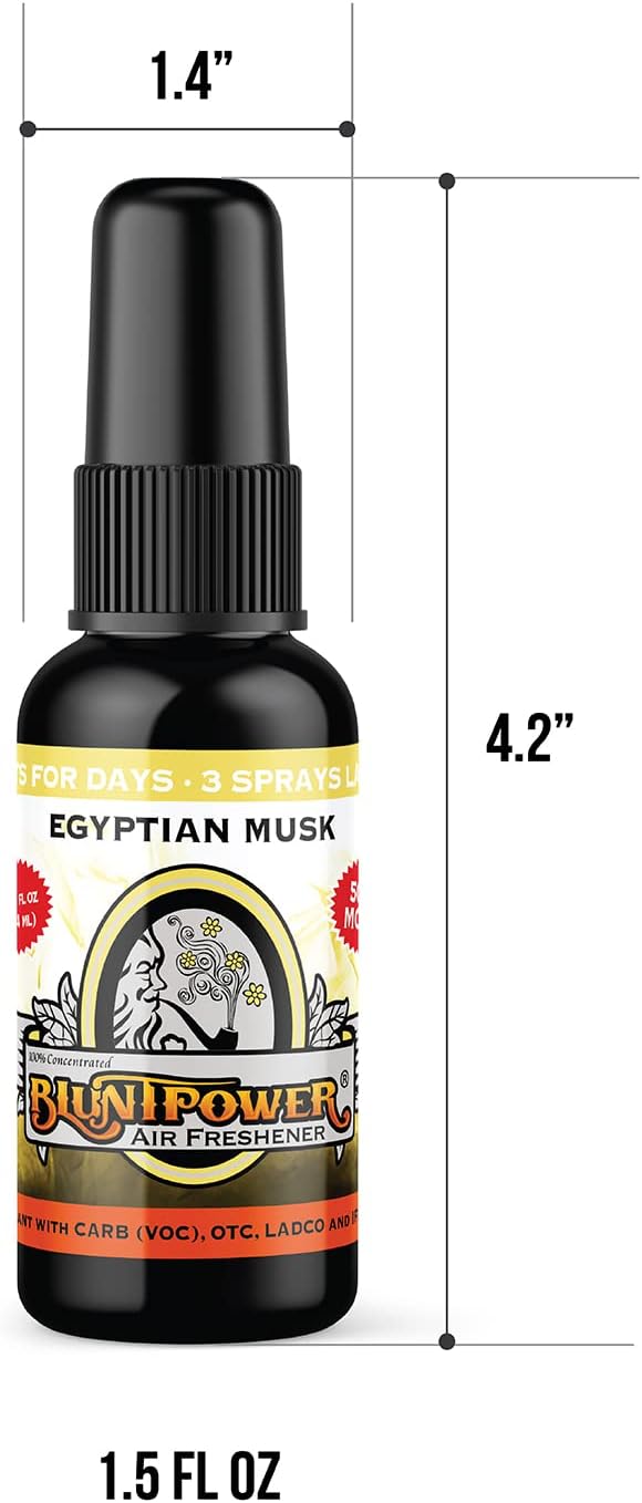 BluntPower (Egyptian Musk, 1 Pack) Concentrated Air Freshener for Room and Car Spray - Oil-Based Diffuser Spray Bottle - Long-Lasting Bathroom Spray, Car Freshener, & Odor Eliminator Spray