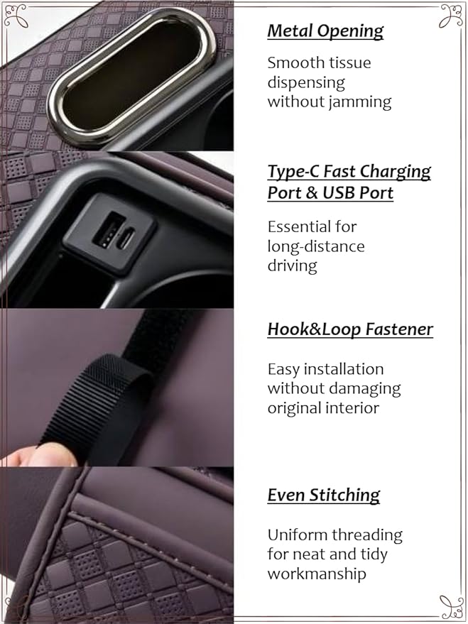 2026 Upgraded Car Center Console Cushion with 30w USB& Type-C Charging Ports, Leather Car Armrest Pad Cover, Interior Accessories for Most Vehicles (Classic Flat Version, Beige)