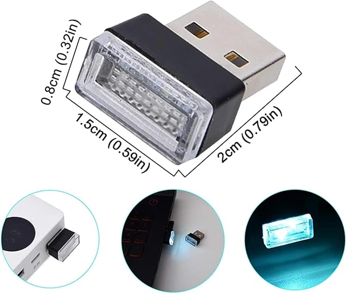 1/4/10 PCS USB LED Light Car Interior Styling Atmosphere Decorative Lamps Mini Universal Portable Ambient Lighting Kit Red Bule(4 PCS_Ice Blue)