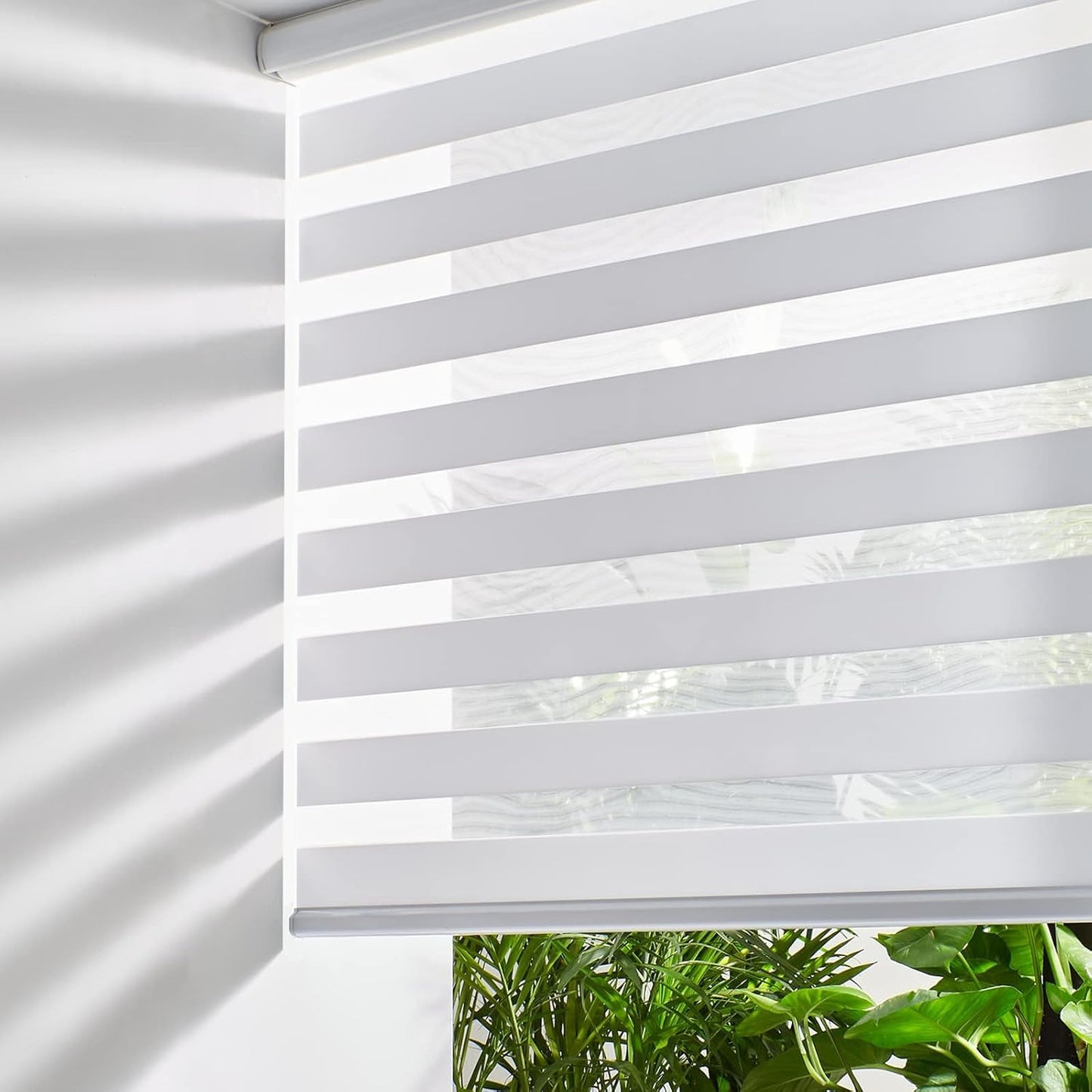 Persilux Cordless Zebra Blinds for Windows Shades (53" W x 72" H, White) Dual Layer Fabric Light Control for Day and Night Room Darkening Sheer Roller Shades for Home, Bedroom and Office