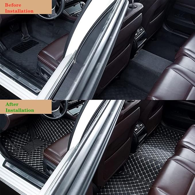 Custom Personalized Floor Mats - Luxury Full Coverage All Weather Mats, Anti-Slip Leather Mat Set, Fit for 99% of Cars, SUVs & Trucks (Light Brown, C-Double Color)