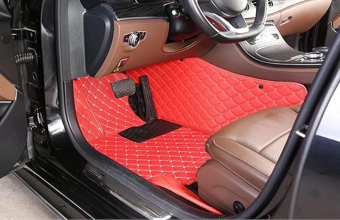 Custome Car Mats Accessories All Weather Floor mats Compatible with Automotive Floor Mats Passenger car mats (Black red)
