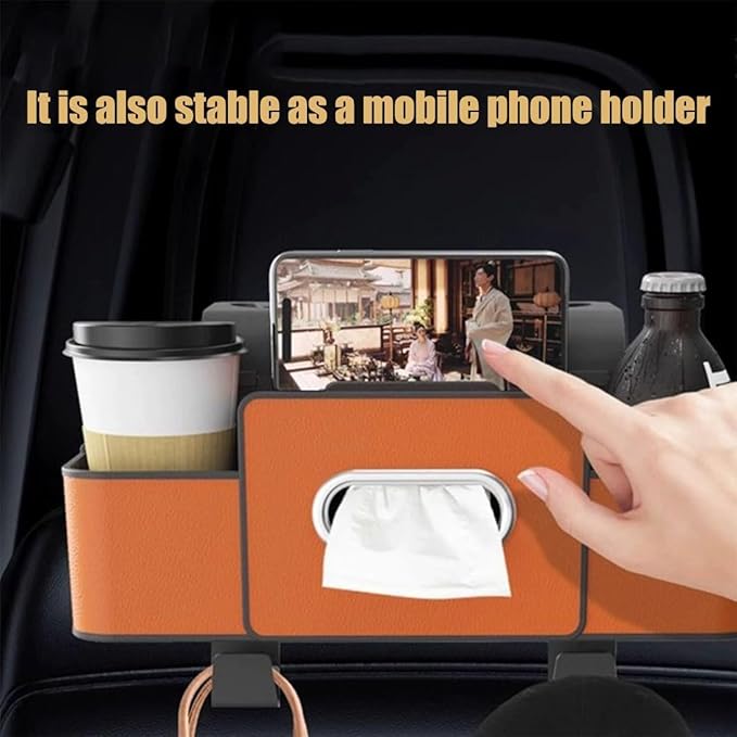 Car Multifunctional Seat Back Waterproof Storage Bag, Multifunctional & Waterproof Car Back Seat Organizer with 2 Cup Holders&Hooks, Hanging Storage Box for Most Cars (2pcs D)