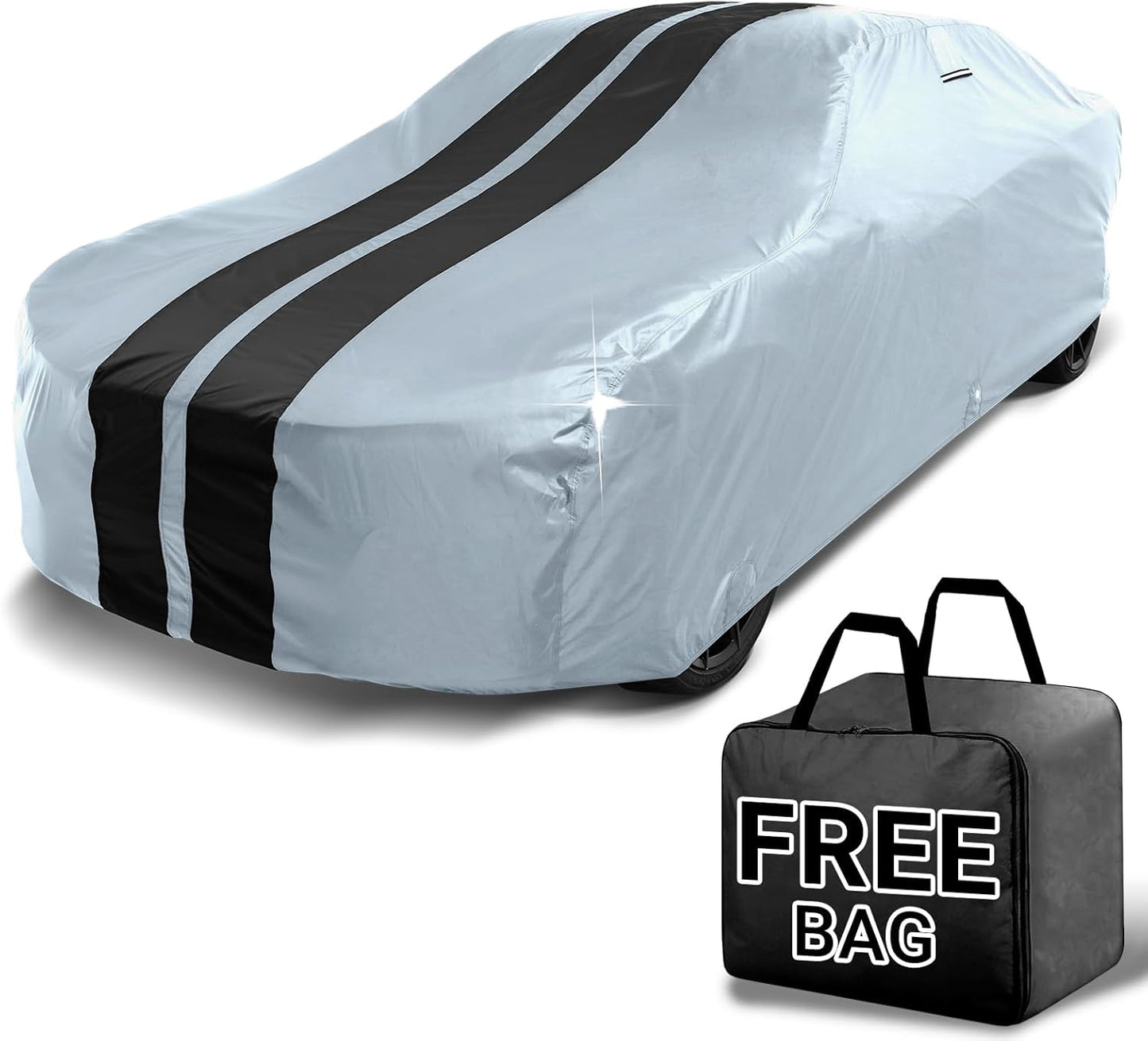 iCarCover Custom Car Cover for Chevy Caprice Wagon (1971-1976) Waterproof All Weather Rain Snow UV Sun Protector Full Exterior Indoor Outdoor Car Cover (Stripe - Gray/Black)