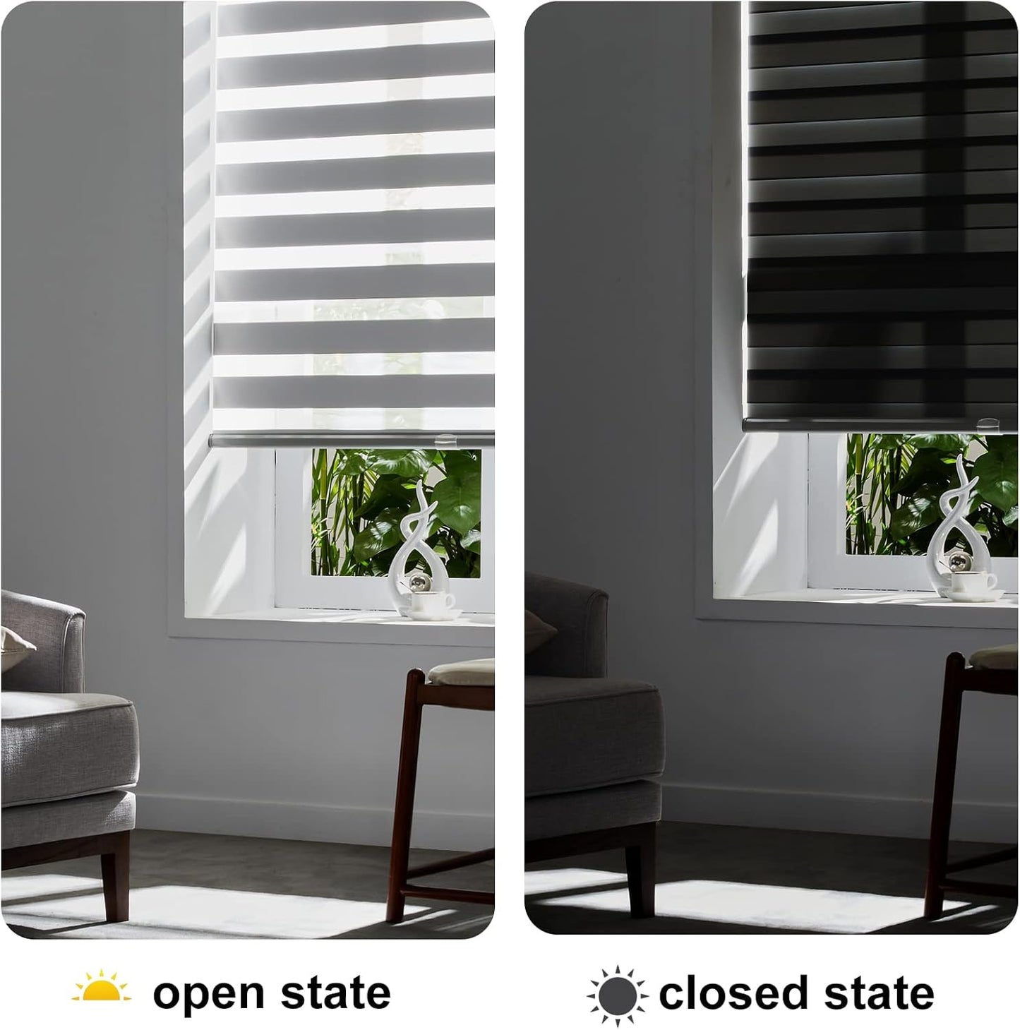 Persilux Cordless Zebra Blinds for Windows (45" W X 64" H, Grey) Free-Stop Dual Layer Roller Windows Shades for Day and Night, Light Filtering Sheer Shades for Home, Easy to Install