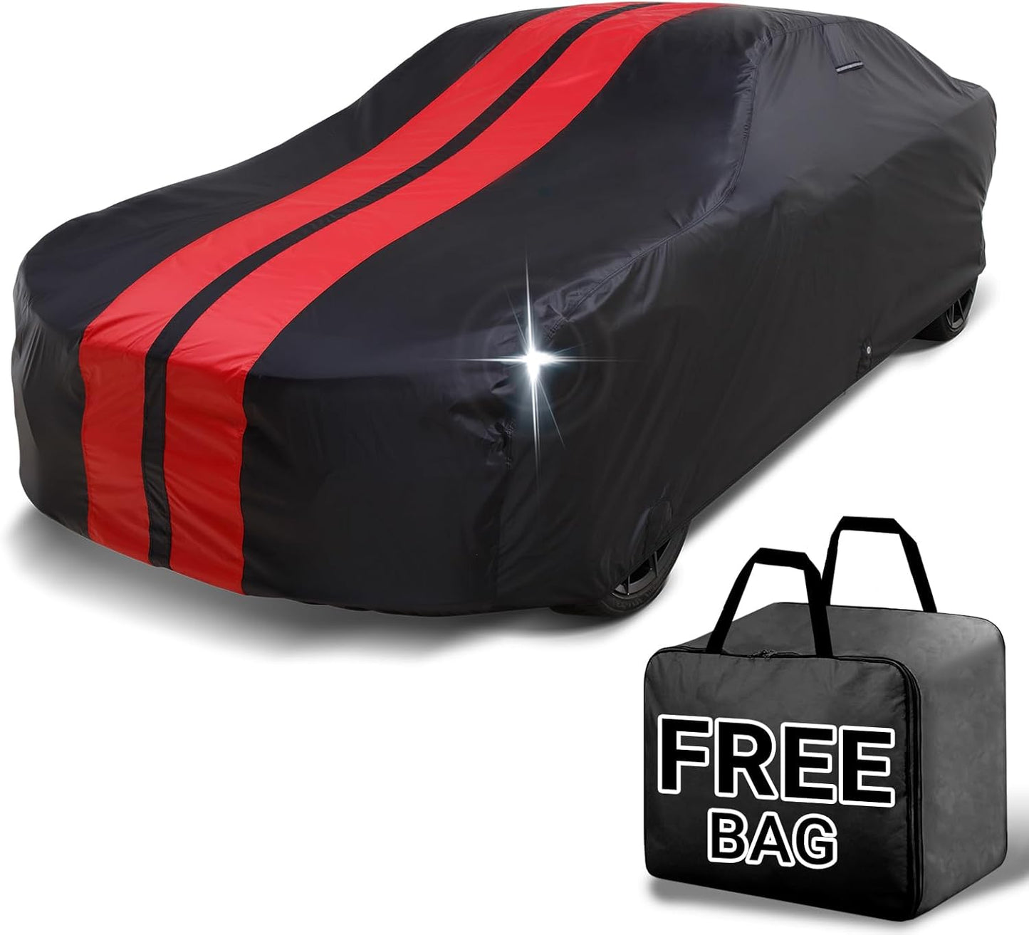 iCarCover Custom Car Cover for Chevy Malibu Wagon (1964-1972) Waterproof All Weather Rain Snow UV Sun Protector Full Exterior Indoor Outdoor Car Cover (Stripe - Black/Red)