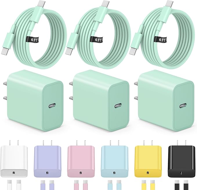 iPhone 17 16 15 Charger Fast Charging 3+3Pack Type C Charger USB C Chargers Block with 6FT Cable for iPhone Air/17/17 Plus/17 Pro/17 Pro Max/16/16 Plus/16 Pro/16 Pro Max/15/15 Pro Max/iPad Pro
