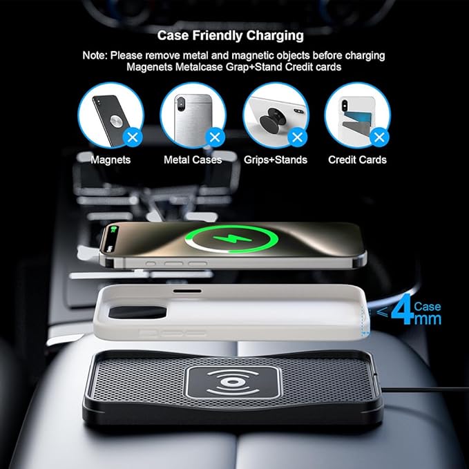 Wireless Car Charger Pad for Chevrolet Spark 2013-2022, Type-C/USB 20W Car Wireless Charger Non-Slip Phone Charging Pad Car Accessories,B 30cm Cable USB Plug