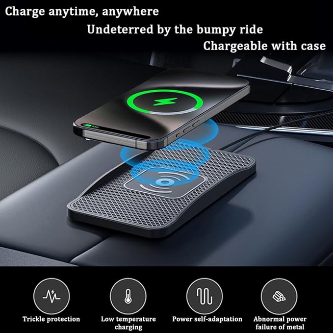 Wireless Car Charger Pad for Ford Mustang 2000-2026, Type-C/USB 20W Car Wireless Charger Non-Slip Phone Charging Pad Car Accessories,A 30cm Cable Type-C Plug