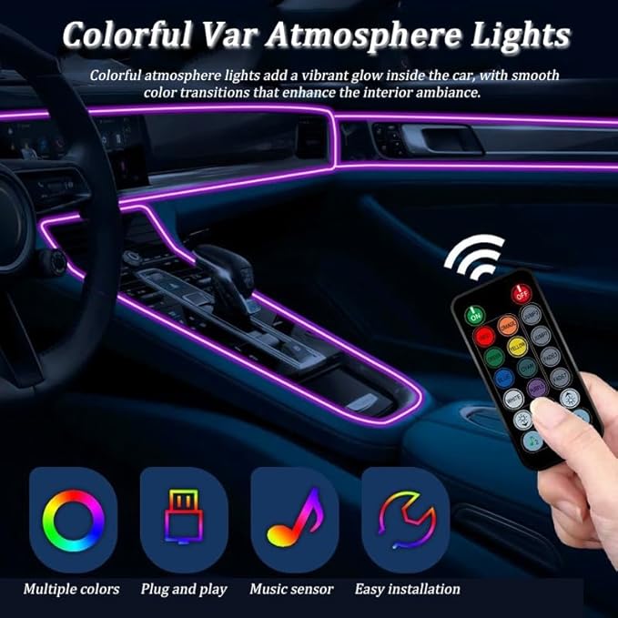 Car Interior Lights for Chevrolet Colorado ZR2 2017–2025, Car Ambient Lighting Kits, Multiple Light Modes, Interior Car LED Strip Lights with Remote Control, Sync to Music, 8m