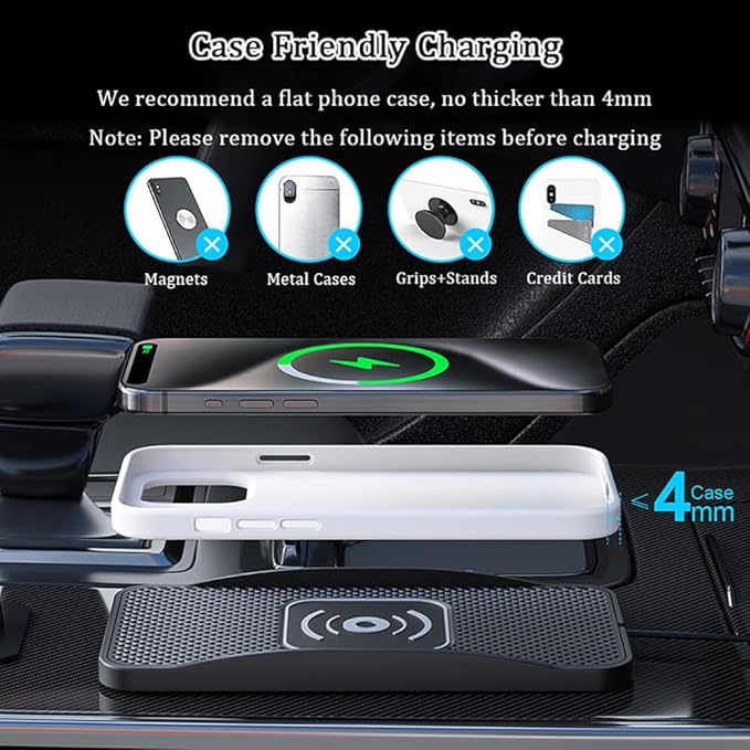 Wireless Car Charger Pad for Ford Mustang 2000-2026, Type-C/USB 20W Car Wireless Charger Non-Slip Phone Charging Pad Car Accessories,B 30cm Cable USB Plug