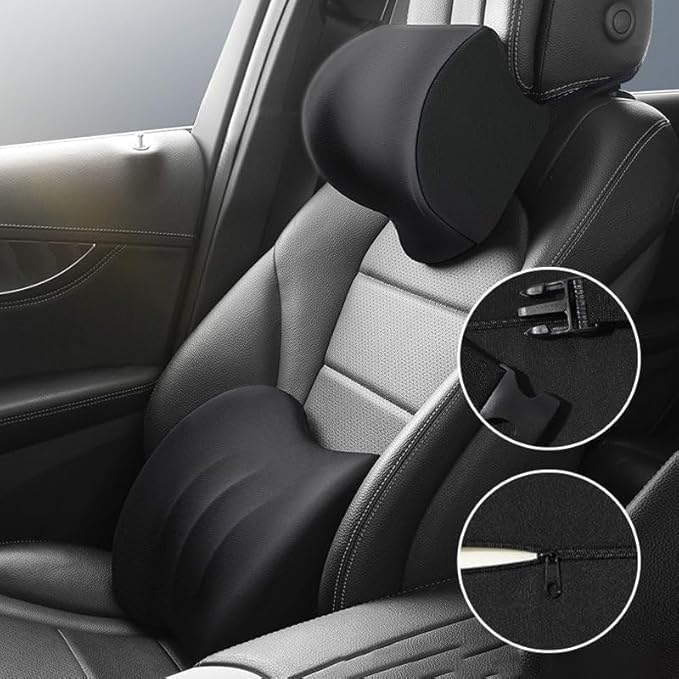 Car Memory Foam Pillow for Honda Civic Coupe/Sedan 2016 2017 2018 2019 2020 2021,Neck and Back Support Car Seat Kit Long Drive Essential Neck Pillow Lumbar Support Cushion,Blue