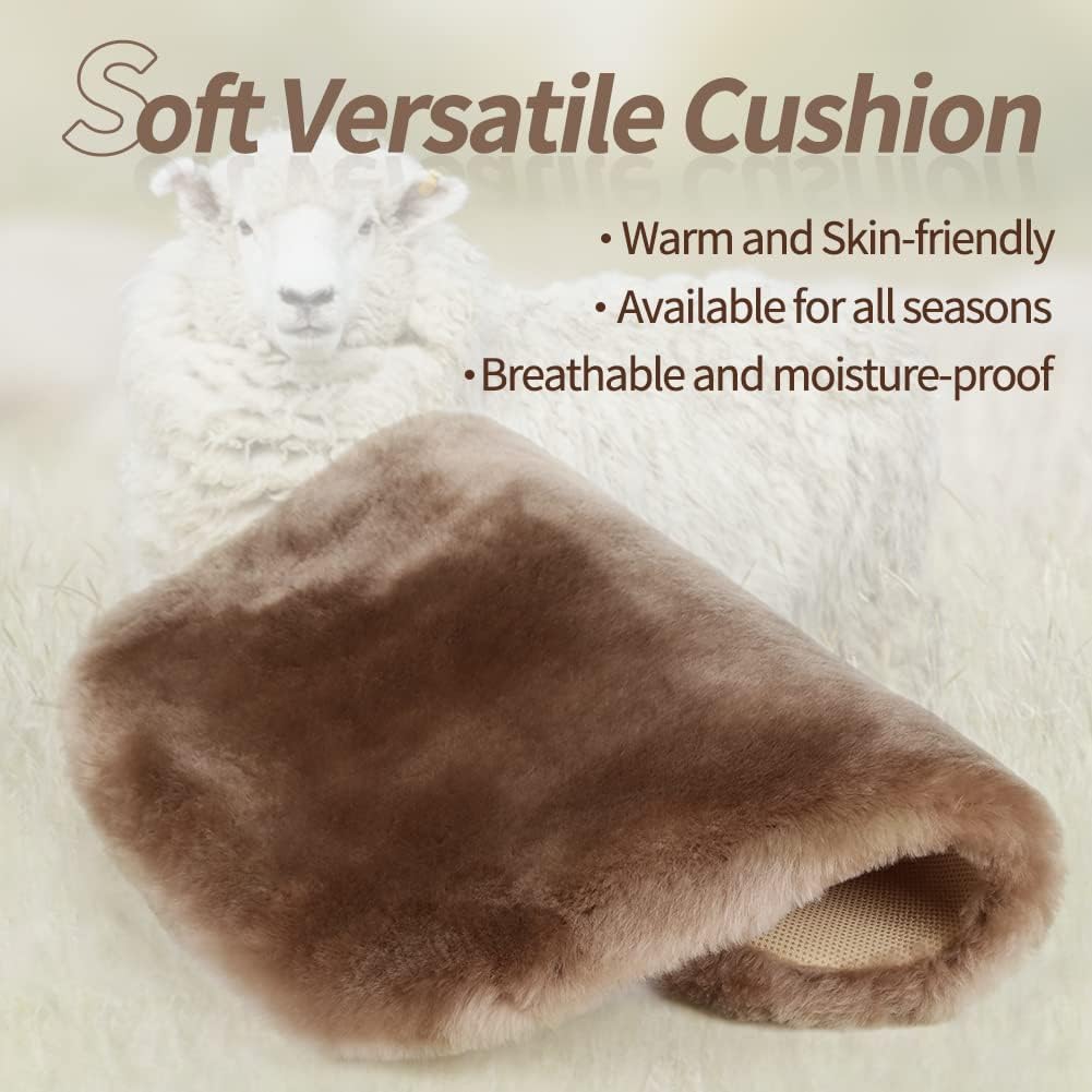 LLB Genuine Sheepskin Car Seat Cushion Seat Covers for Cars Trucks SUV Comfort Seat Protector Pad for Car Driver Seat Car Accessories for Women Office Chair Car Decor (Black Front Seat Cushion-1 Pc)