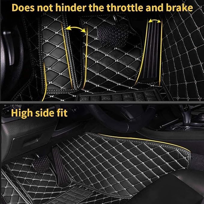Custom Car Floor Mat Compatible with 97% Car Models Luxury Leather All Weather Waterproof Anti-Skid Full Coverage Car Mats (Brown with Black)