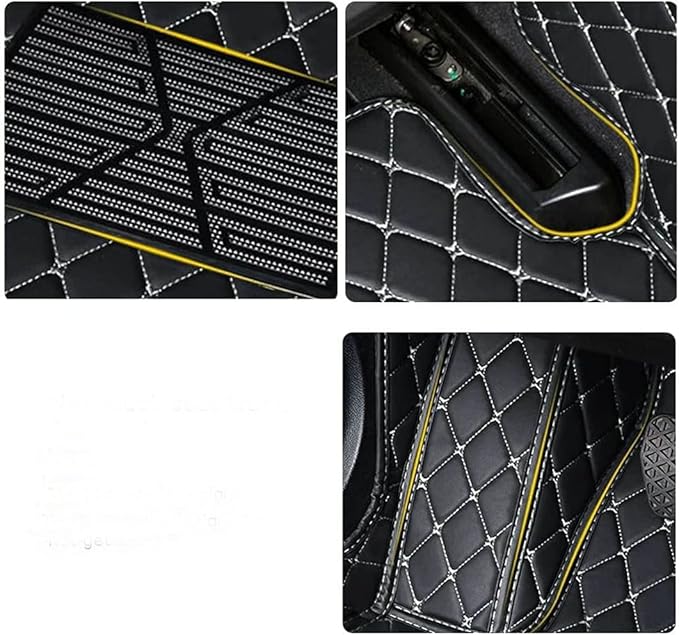 Custom Car Floor Mats Fit for 99% Sedan SUV Sports Car Full Coverage Pads Leather Floor Liners Mat Women Men (Black&Beige)