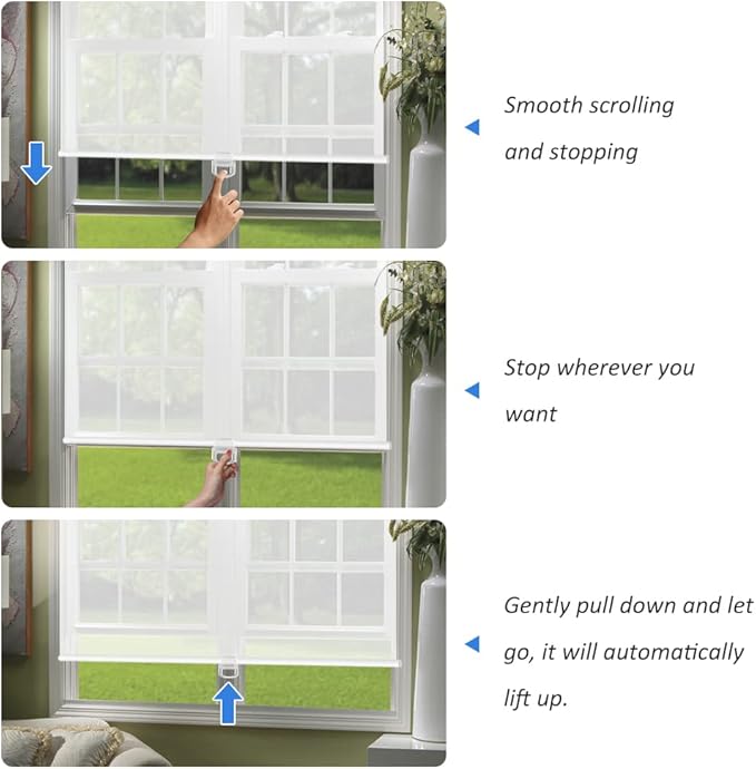 LUCKUP Light Filtering Roller Shades for Windows, Cordless Semi Sheer Solar Blinds with 5% Openness Free-Stop Window Shades for Home & Office, White 32" W x 72" L