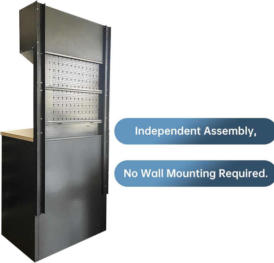 JZD Garage Cabinet System, Tool Storage Cabinets Set with Wooden Tabletop, for Workshop Utility Room