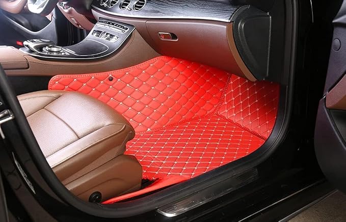 Custome Car Mats Accessories All Weather Floor mats Compatible with Automotive Floor Mats Passenger car mats (All Black red)