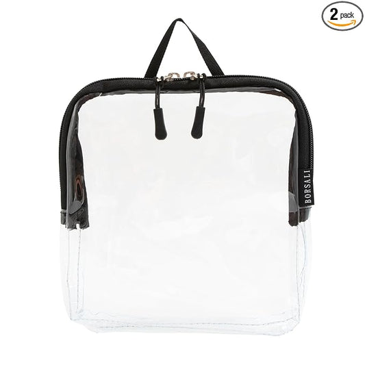BORSALI TSA Approved Toiletry Bag - Clear Quart Size for 3-1-1 LIquids for Carry On Travel - Toiletries Organizer - Cosmetic Pouch with Zipper - Travel Accessories - Black With Handle