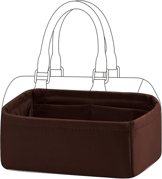 DGAZ Silk Purse Organizer Insert Fits LV Speedy 16/20/25/30/35/45 bags，Silky Smooth Bag Organizer，Luxury Handbag & Tote Shaper（Global Brown，SP16）